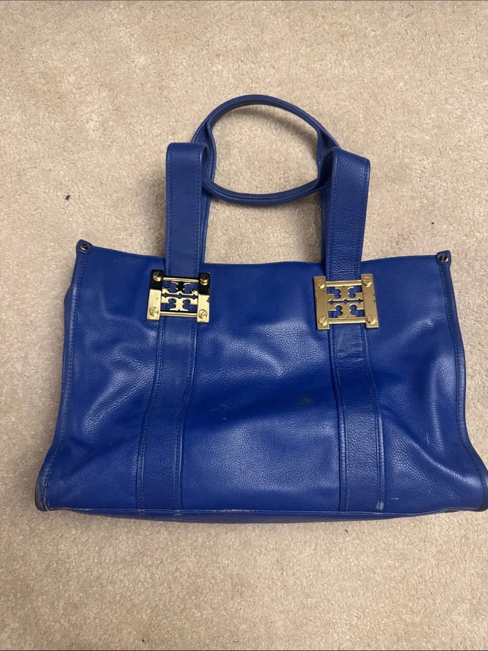 Tory Burch (2013) Royal Blue Leather Tote with Gold Hardware